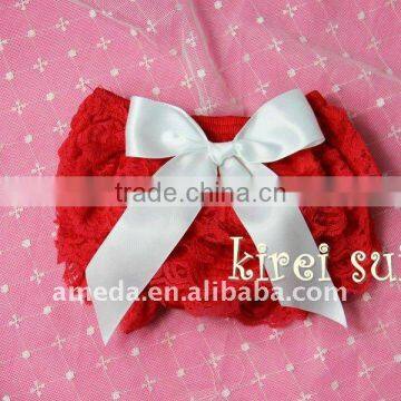 Christmas Baby Red Lace Petti Bloomers with White Bow