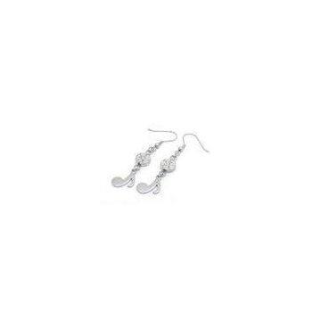 Flat Oblong Stainless Steel Earrings Hooks With Jet Crystal / Silver Plated