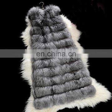 Western style long pattern fox fur vest for lady fashion