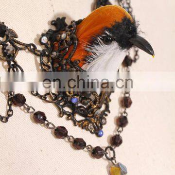 Steampunk Bird Necklace With Chains Plastic Crystal Beads and Bird's Head photo-2