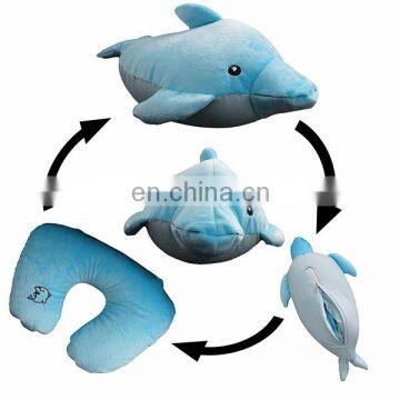 2 in 1 Memory Foam Stuffed Animal Soft Plush Blue Color Dolphin Toy u Shaped Pillow Cushion Convertible Kids Travel Neck Pillow photo-3
