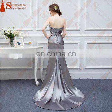 Silver Gray Bridesmaid Dresses Long Silk Satin Mermaid Shining Crystals Beaded Cheap Brides Maid Of Honor Real Photos Free Ship photo-2