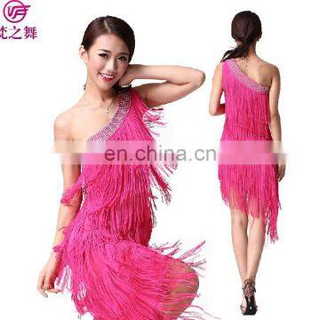 New design sexy hot drill neck stage fringe latin dress costume L-7081#