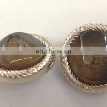 Big Size Custom Fancy Brown Imitation Polyester Resin Shank Button Has Gold Color Plastic Bottom , For Woman's Clothes