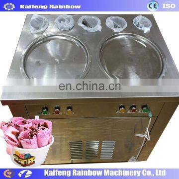 High Quality Fried Frozen Yogurt/Soft Ice Cream Machine/Double Flat Round Pans Fry Roll Ice Cream photo-4