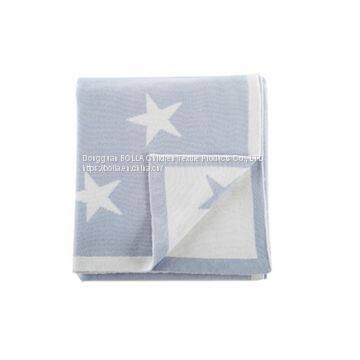 Wholesale Thick Plush 100% Cotton Brown Blue Baby Reversible Star Knit Blanket for Sale photo-3