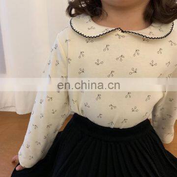 6738/Lovely Custom High Quality Cherry Print Fashion Kids Full Sleeve t Shirt Printing for Baby Girls