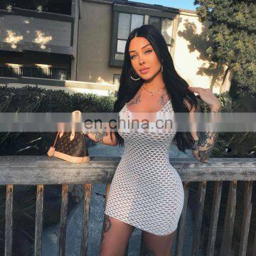 Women's Sling Round Collar Hollow Mesh Gauze Contrasting Wholesale Casual Explosive Slim Dresses photo-2