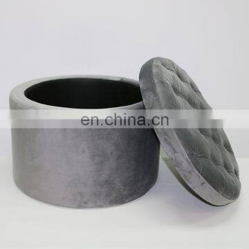 Modern Bedroom Low Round Velvet Footstool Ottoman Pouf Velvet Collapsible Bench Storage Tufted Stool