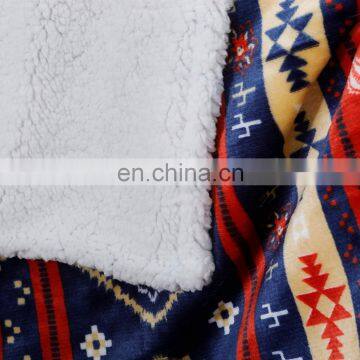 Bohemian Sherpa Fleece Throw Blanket, Fuzzy Warm Super Soft Reversible Boho Stripe Plush Blanket for Bed, Sofa and Couch photo-2