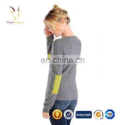 Cashmere V Neck Jumper Sweaters Women Elbow Patch Sweater Women photo-2