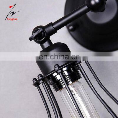 Tonghua Vintage Iron Cage Edison Filament Bulb Wall Lamp E26 E27 Lamp Holder Black Home Decor Light