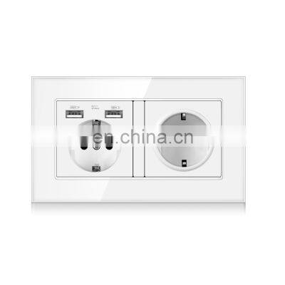 EU Wall power socket,16A electrical plug grounded Hide LED indicator ,double socket with usb