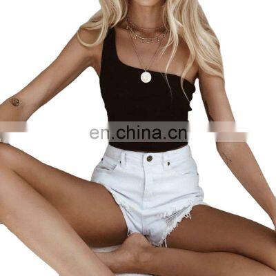 Women Lady Female One Shoulder Crop Tops Sleeveless T-Shirt Tank Tops Summer Beach Vest Bare Midriff Summer Fashion Clothes