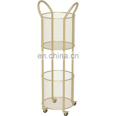 Black White Gold Metal Mesh Slim Storage Bathroom Organizer Rack Double Layer Bathroom Rack with Wheels