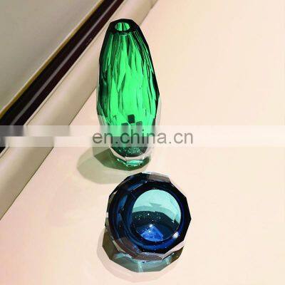Modern Simple Glass Transparent Green Blue Luxury Crystal Flower Vase photo-4