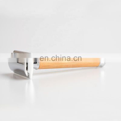 Environmentally Friendly Chrome Silver Wood Razor Long Natural Bamboo Handle Barber Safety Razor For Women