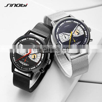 SINOBI Luminous Dial Wristwatch Man Creative Watches with Date Show and Chronograph Function Masculino Wtaches