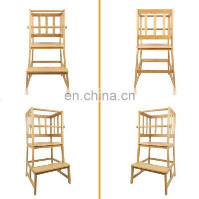 Bamboo Kitchen Step Stool Kids And Toddlers Kids Step Stool Standing Tower Learning Stool For Bathroom& Kitchen With Safety Rail photo-5