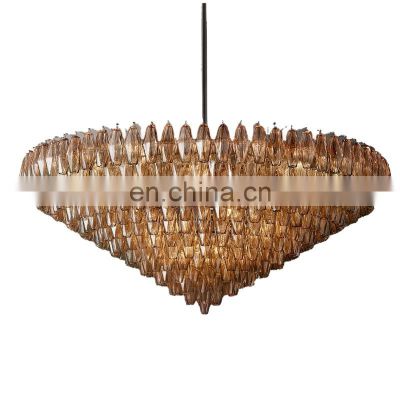 Factory Custom Luxury Cognac Color Glass Pendant Light Classic Brass Large Chandelier round Lamp Chandeliers Pendant Lights