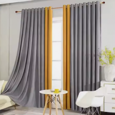 Hot Sale Blackout 2PCS Taffeta Backing &Waterfall Valance Attached Jacquard Window Curtains Set photo-4