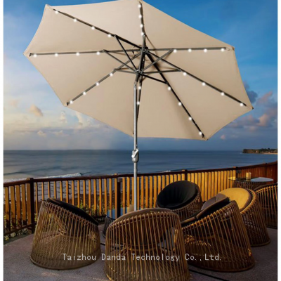 Factory Price Wholesale Outdoor 10FT Solar Power Umbrella With Led Lights Parasol With Tilt And Crank Waterproof And Sunshade
