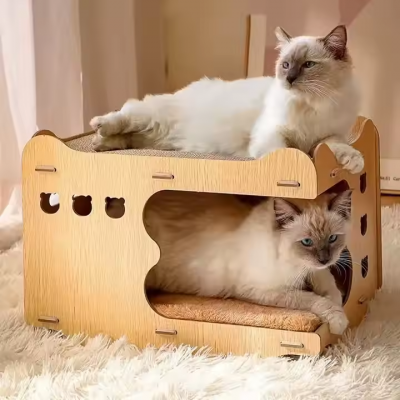 MEOW LOVE Double Deck Cat Home Cat Scratching Board Wooden Pet Supplies Foldable Cat House photo-4