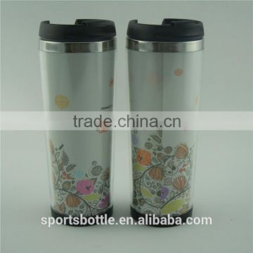 fashion design double wall steal inner PS outer travel mug with paper insert