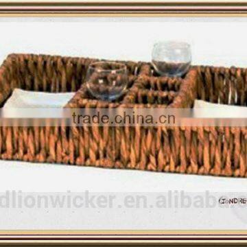 wicker storage bin and tray