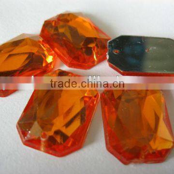 ORANGE COLOR Rectangle Shape Acrylic Stone, Sew On Stone, Acrylic Stone Button 13x18mm