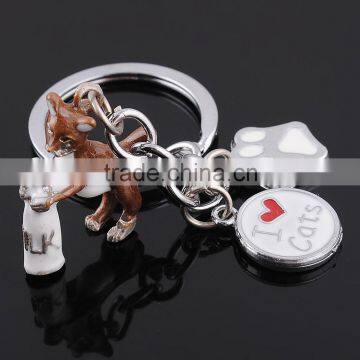 Pet simulation key chain wholesale alloy cat milk bottle keychains