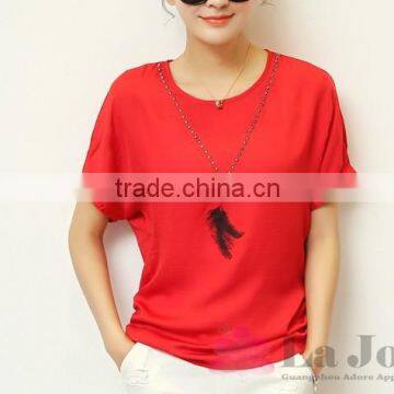 Latest Summer Fashion Ladies Pure Colour Cotton Short Sleeves T-shirt 109