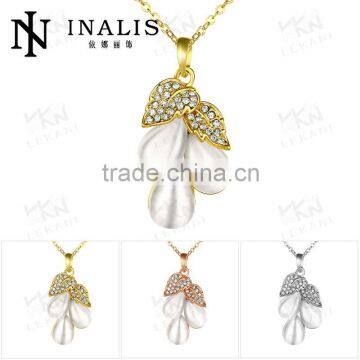 2015 Bulk sale three cateye leaf shape gold plated necklace