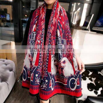 2016 winter new fashionable printed oversized 100%acrylic scarf ,warm pashmina scarves and shawls with tassels