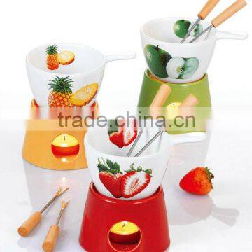 Lovely colorful ceramic mini fondue pot