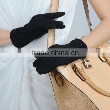 Black Color Beautifully Hand Crafted Lady Wool Gloves With Lace Decoration photo-5