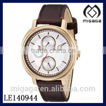 Women's Rose Gold Plating Full Calendar Analog Display Quartz Brown Classic Watch