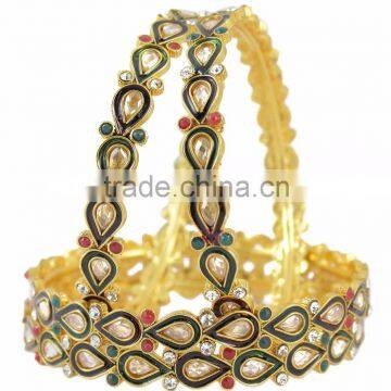 Indian Polki Gold Plated Ethnic Party Wear Fashion Bangles 4 Pcs.Set