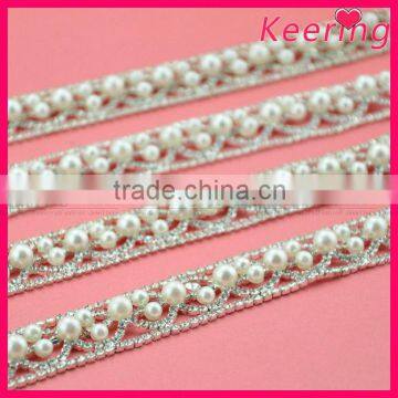 Hot sale pearl and crystal rhinestone cup chain for decorations WRC-207