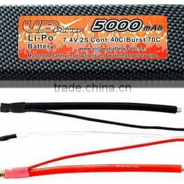 7.4V 5000mAh Lithium Polymer Battery Pack for RC Cars with 40C Continuous Discharge Current