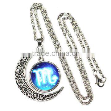 Glass Gemstone Zodiac Sign Pendant Chain Necklace Womens Jewelry photo-2