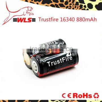 Original 16340 li-ion battery Trustfire 3.7V 16340 880mah rechargeable cell made in China