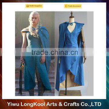 Film Game of Thrones Daenerys Targaryen cosplay costume blue dress and cloak A Song of Ice and Fire Movie Cosplay Costume