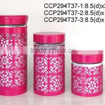 CCP294T37 3pcs round glass jar with engraving metal coating