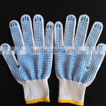 Cotton string knitted PVC dotted gloves