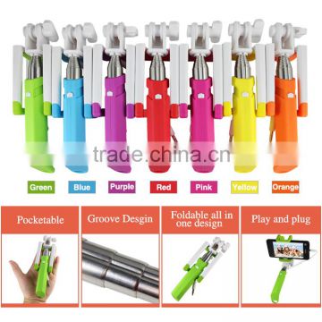 New Arrival 7 Colors Super Mini Wired Handheld Foldable Selfie Sticks Fashion Design Rainbow Series For iPhone 6 Plus Galaxy S6