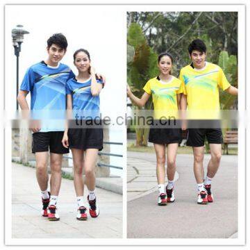 Couple's blue badminton wear,wholesale cheap badminton sport shirt,exporters badminton sport shirt