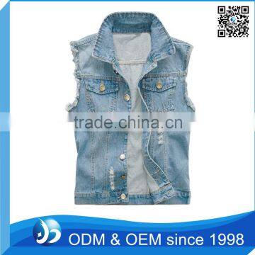 Hot Sale Sleeveless Jeans Vest Ripped Denim Vest