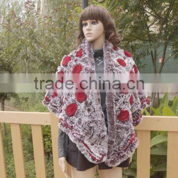 wholesale 2015 hot sale knitted rex rabbit fur poncho