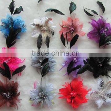 Ladies Fashion Feather Brooch Party Feather Brooch Flower Brooch